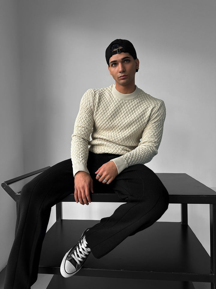 Sweter Slim Fit z teksturą - Beżowy