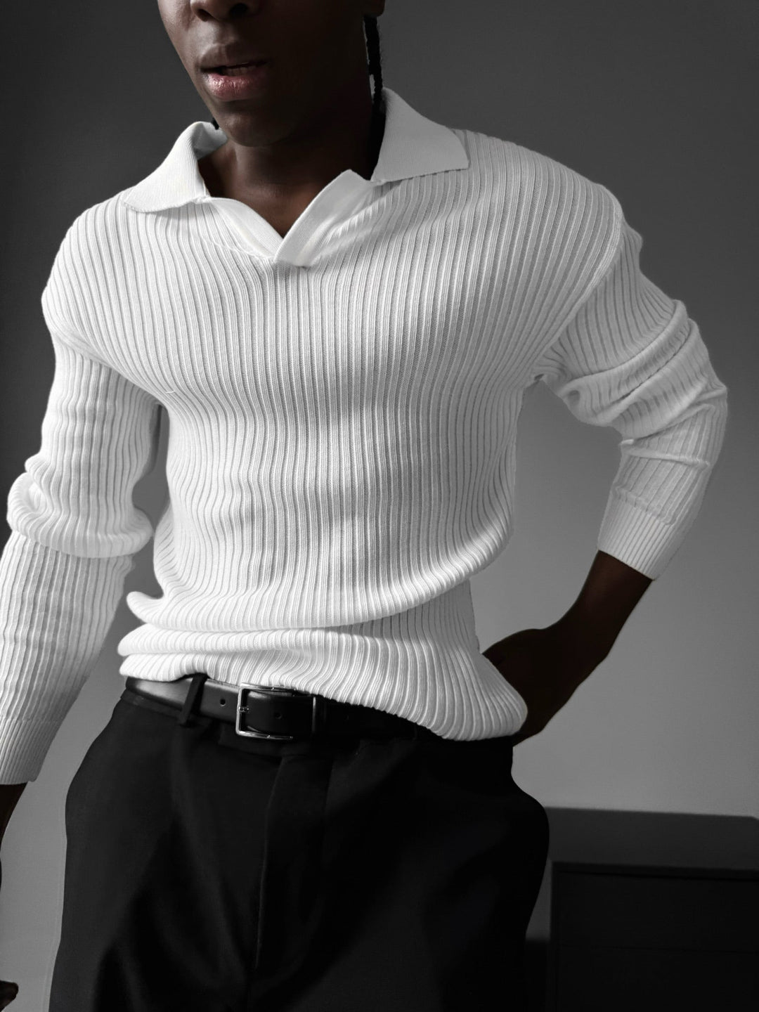 Sweter polo slim fit - Ecru