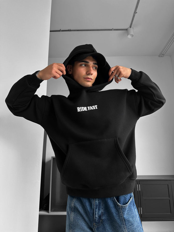 Oversize Ride Fast Hoodie - Czarny