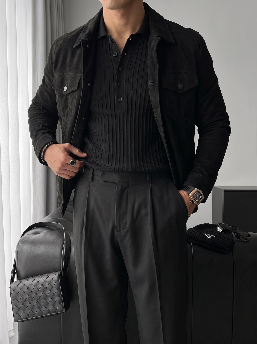 Sweter Polo Slim Fit - Czarny