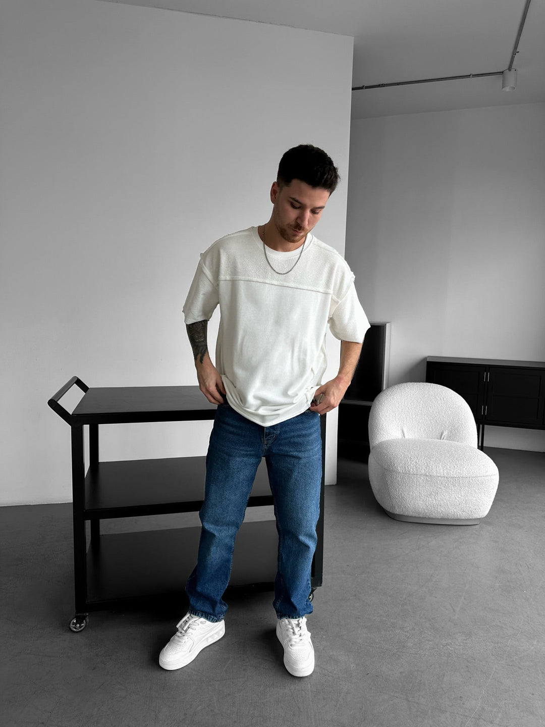 T-shirt z detalem szwu oversize - Biały