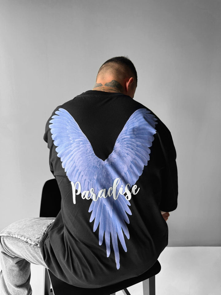 T-shirt Oversize Parrot Paradise - Czarny i Fioletowy