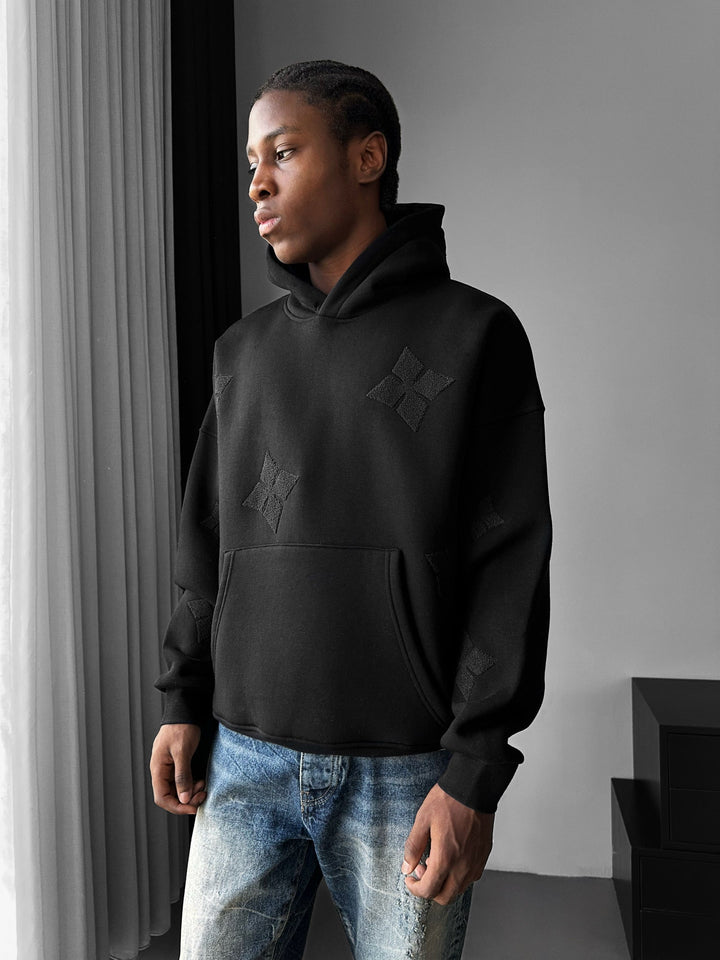 Oversize Szczegółowy Hoodie - Czarny