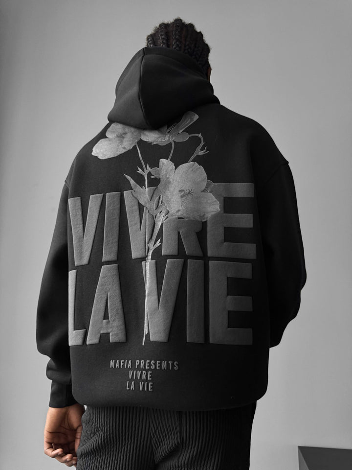 Oversize Vivre La Vie Hoodie - Czarny i Szary