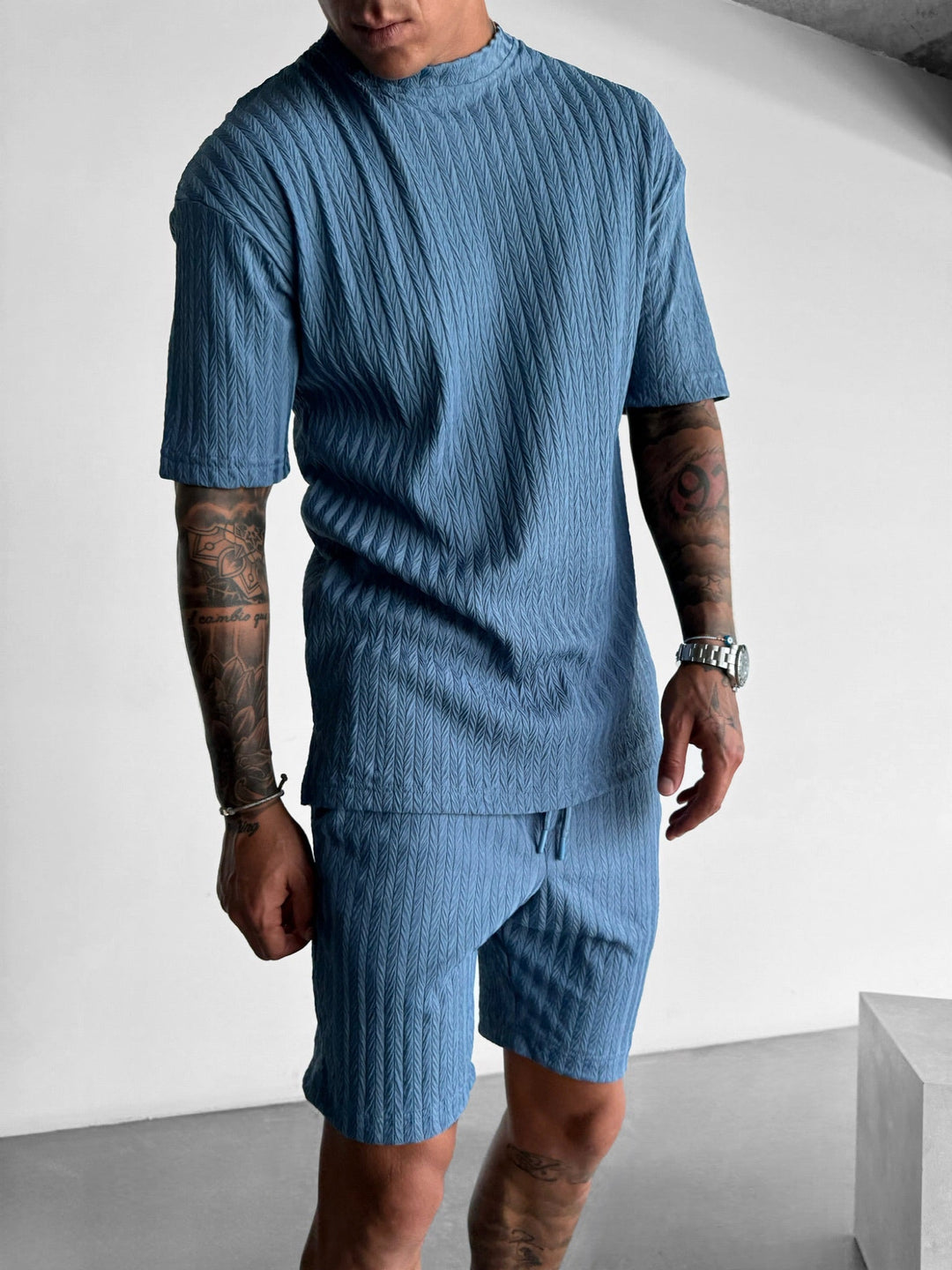 T-shirt Oversize Strukturalny - Koronowy Niebieski