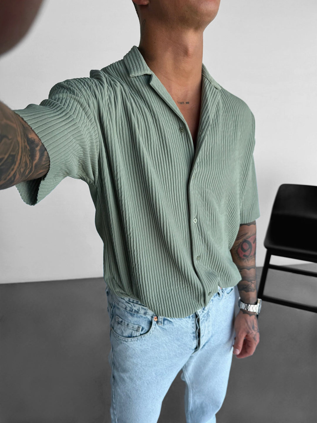 Oversize Ribbed Shirt - Zielony
