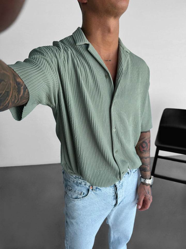 Oversize Ribbed Shirt - Zielony