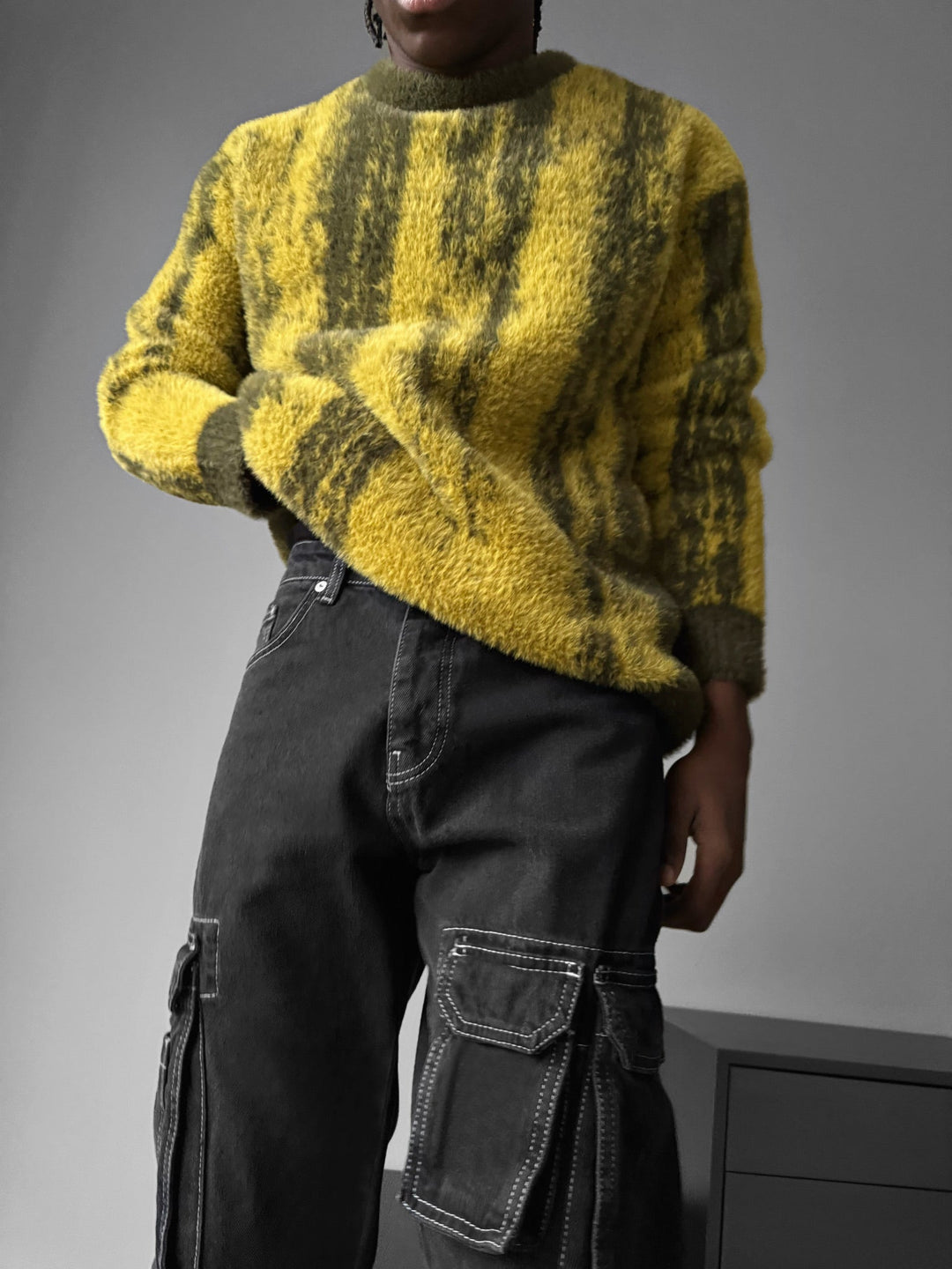 Oversize Pulower z Efektem Pędzla - Ciemnozielony