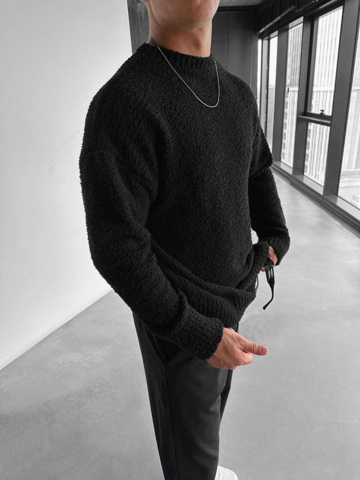 Oversize Plush Pullover - Czarny