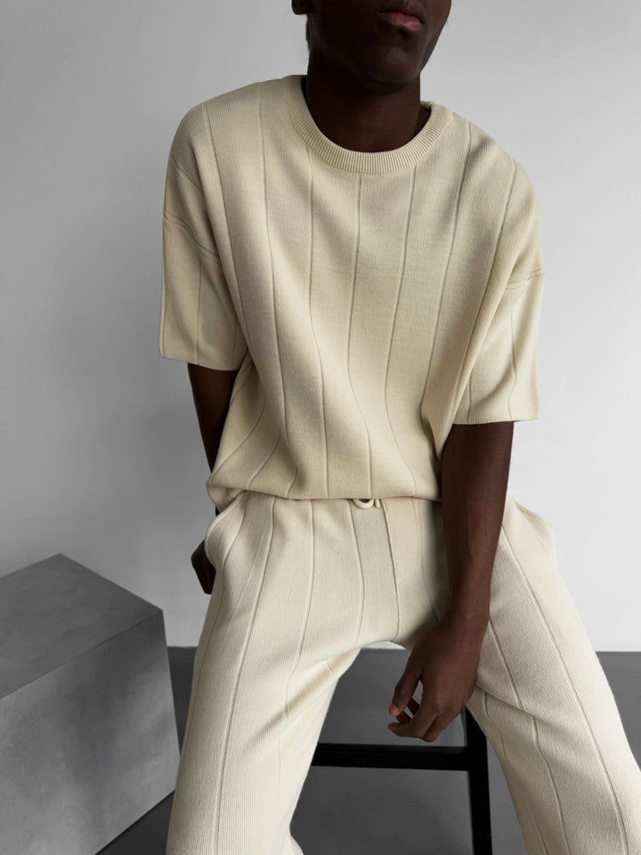T-shirt Oversize z dzianiny - Cremé