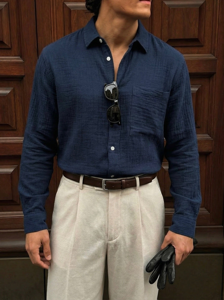 Oversize Muslin Shirt - Granatowy