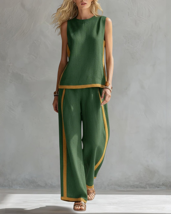 Elegancki bez rękawów i szeroki Trouser zestaw