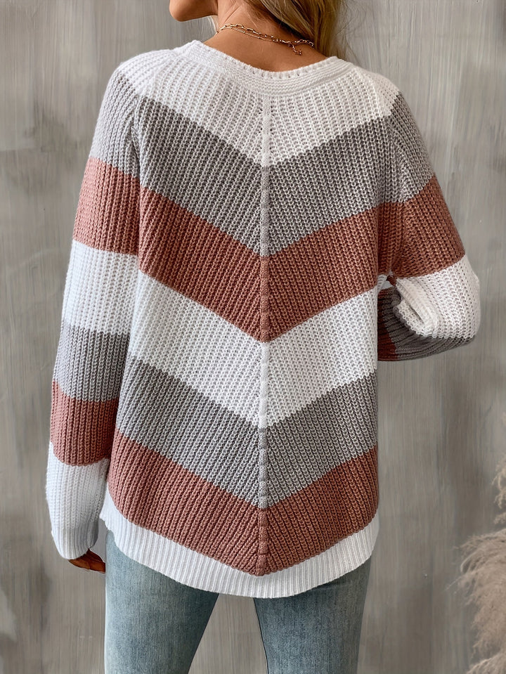 Colorblock Chevron dzianina sweter