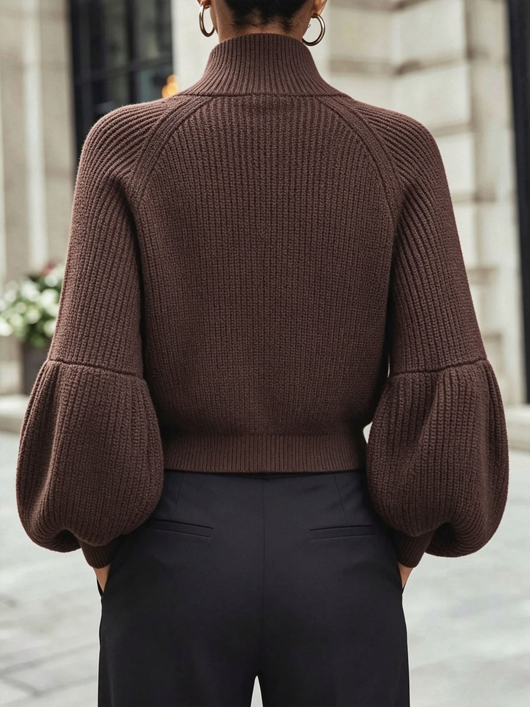 Zip-Up Puff-Sleeve kardigan