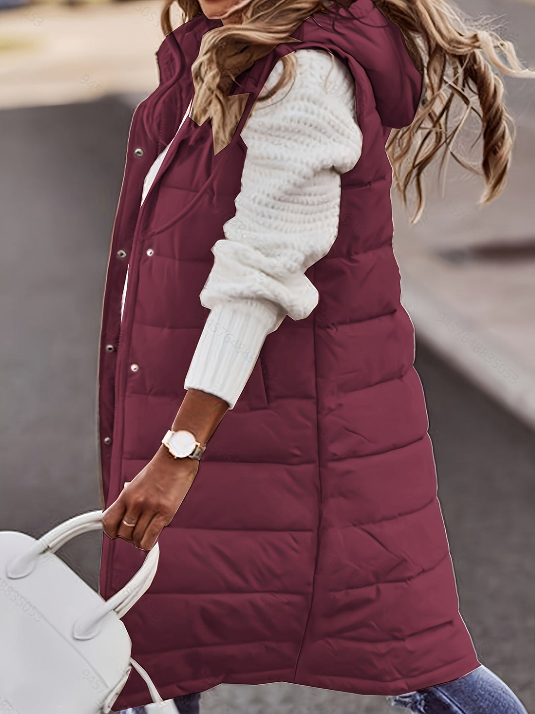Wydłużony z kapturem Padded kamizelka