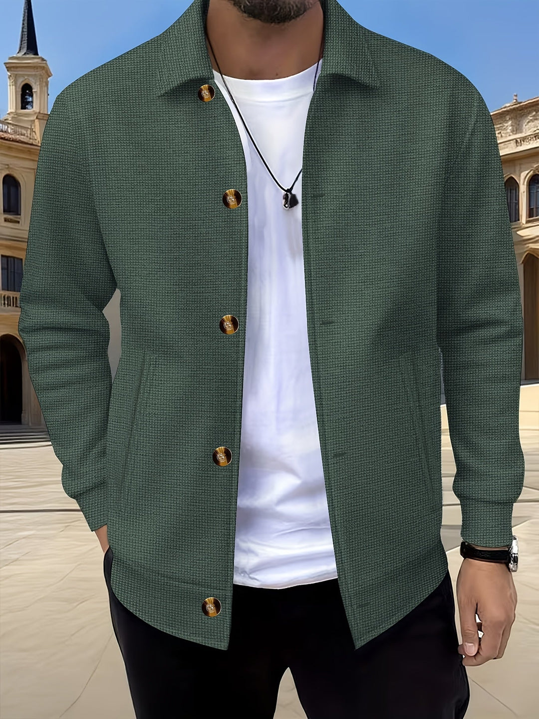 Fakturowany Button-Up kurtka