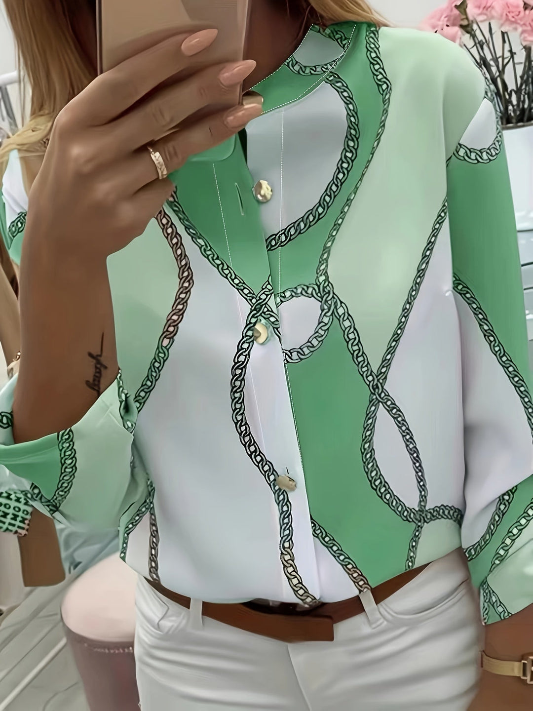 Chain-Print z kołnierzem koszula