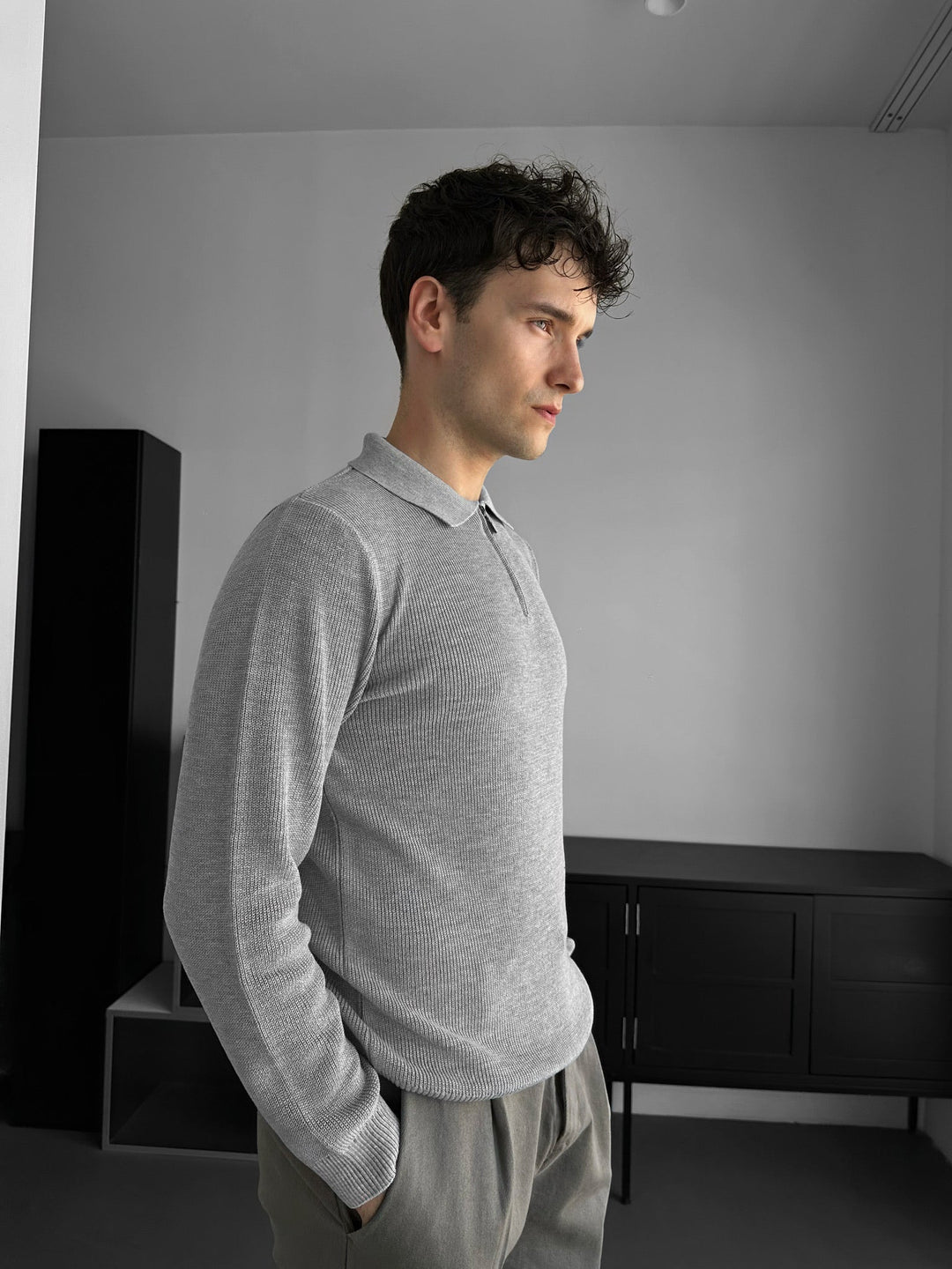 Sweter Polo Loose Fit - Szary