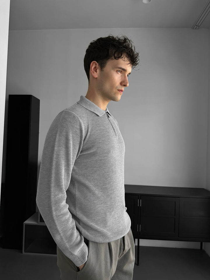 Sweter Polo Loose Fit - Szary