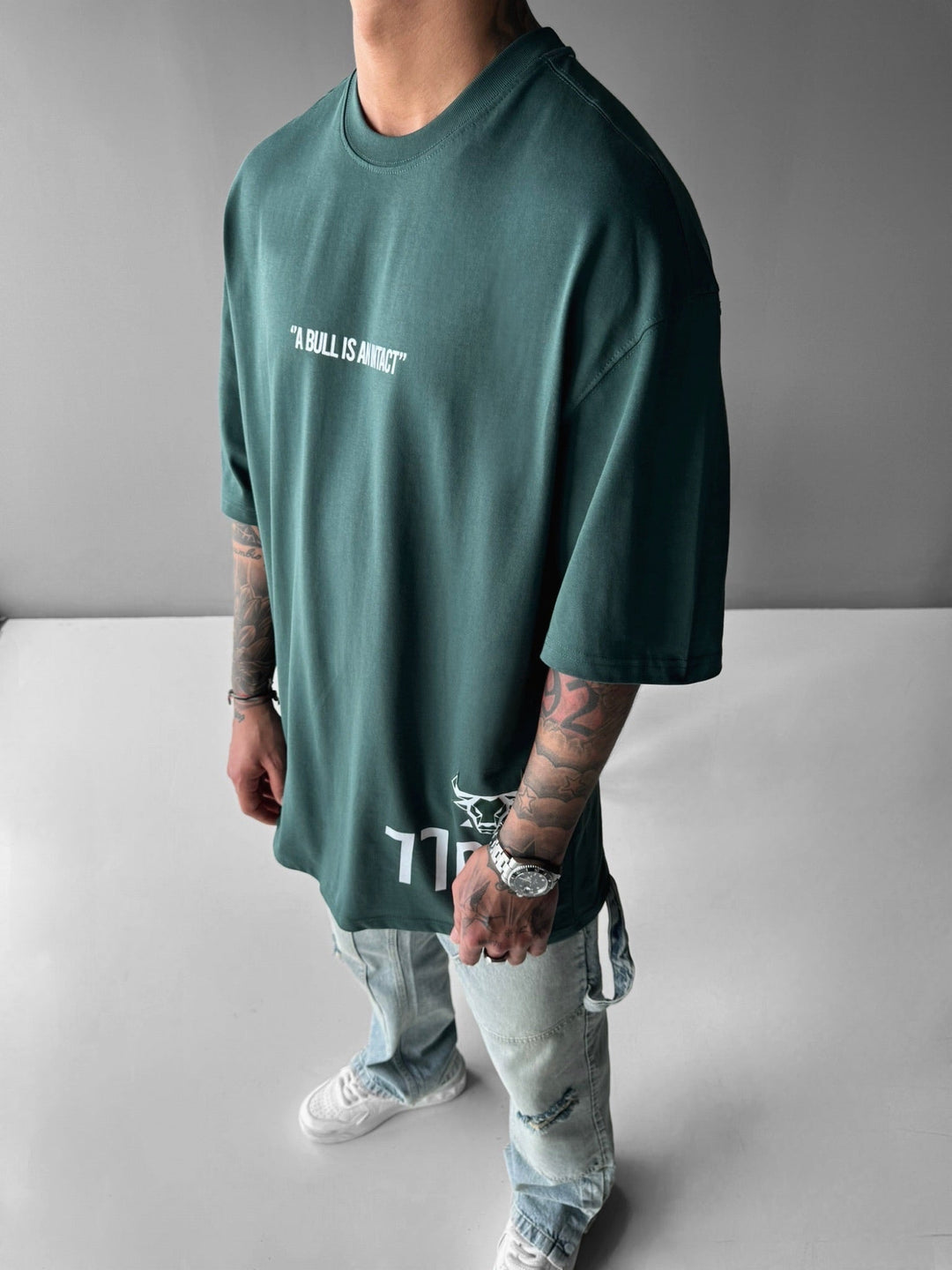 Oversize T-shirt z bykiem - Petrol