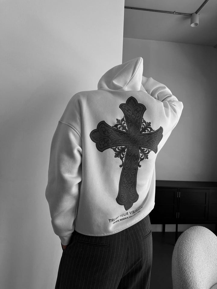 Oversize Cross Hoodie - Biały