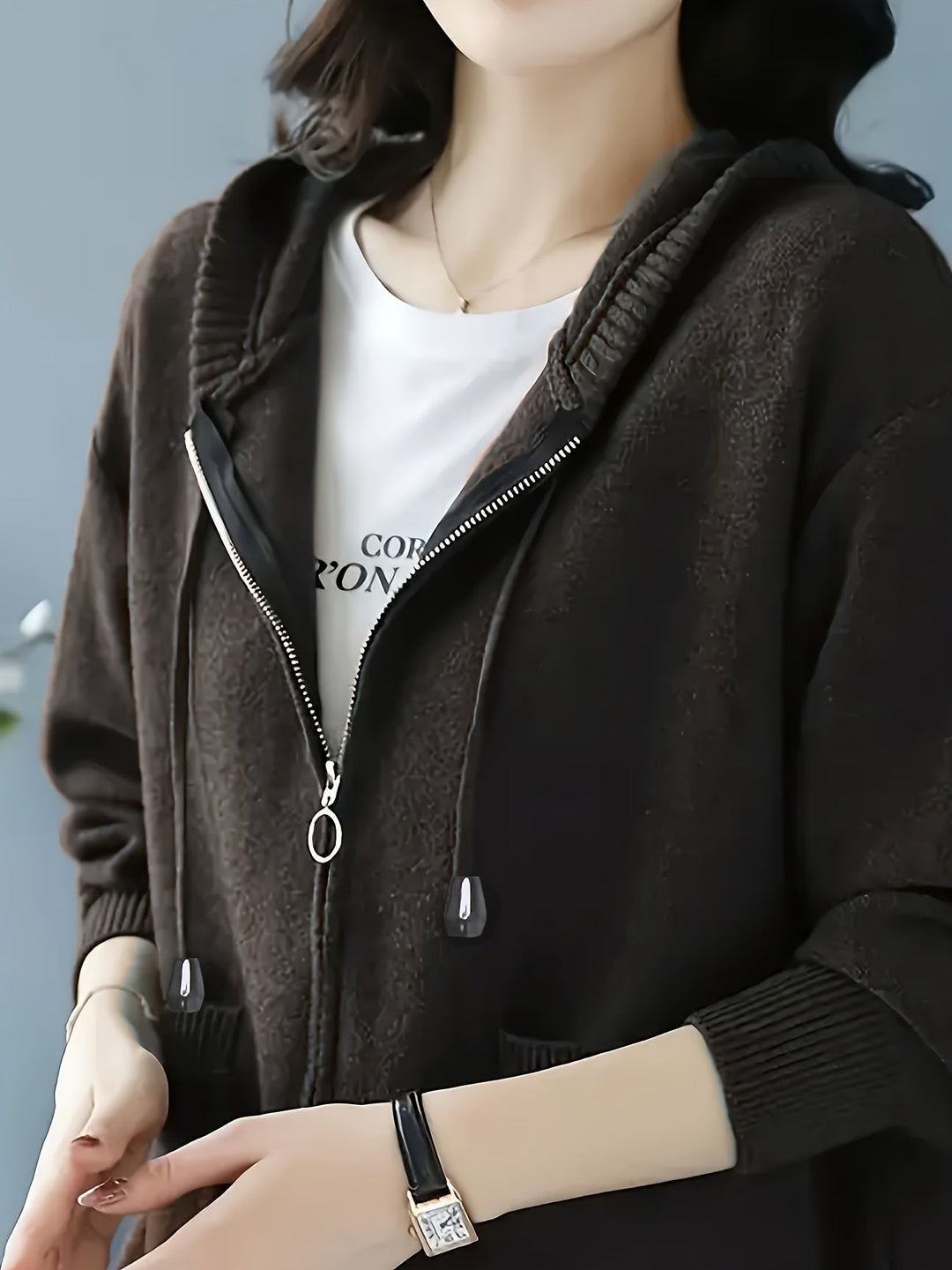 Przytulny Zip-Up z kapturem kardigan
