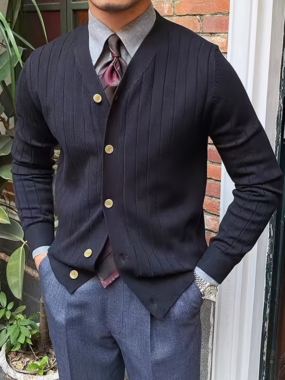 Prążkowany Button-Up kardigan