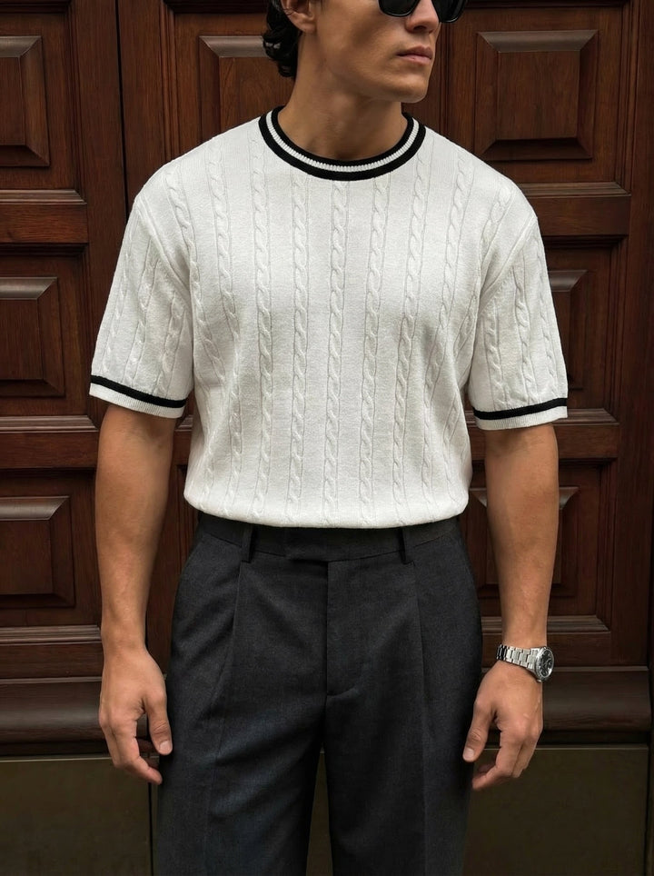 T-shirt Regular Fit z plecionką - Ecru