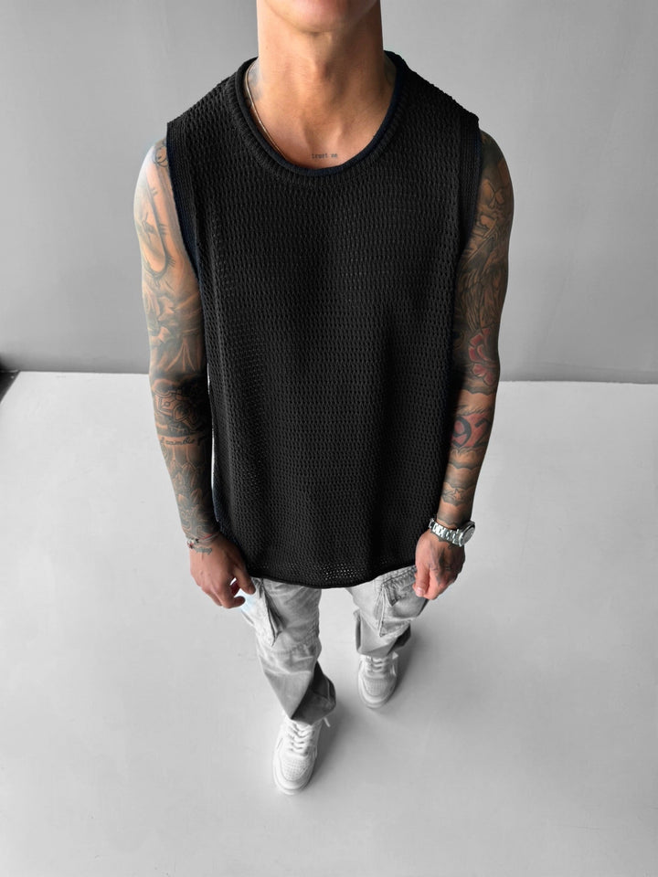 Oversize Teksturowany Top - Czarny
