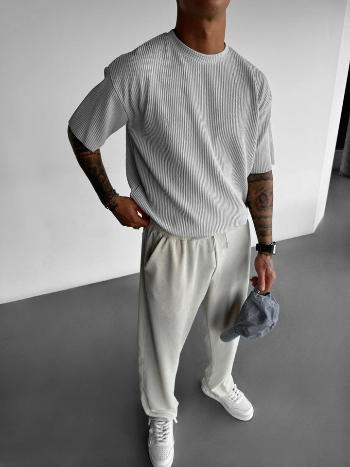 Oversize Ribbed T-Shirt - Szary