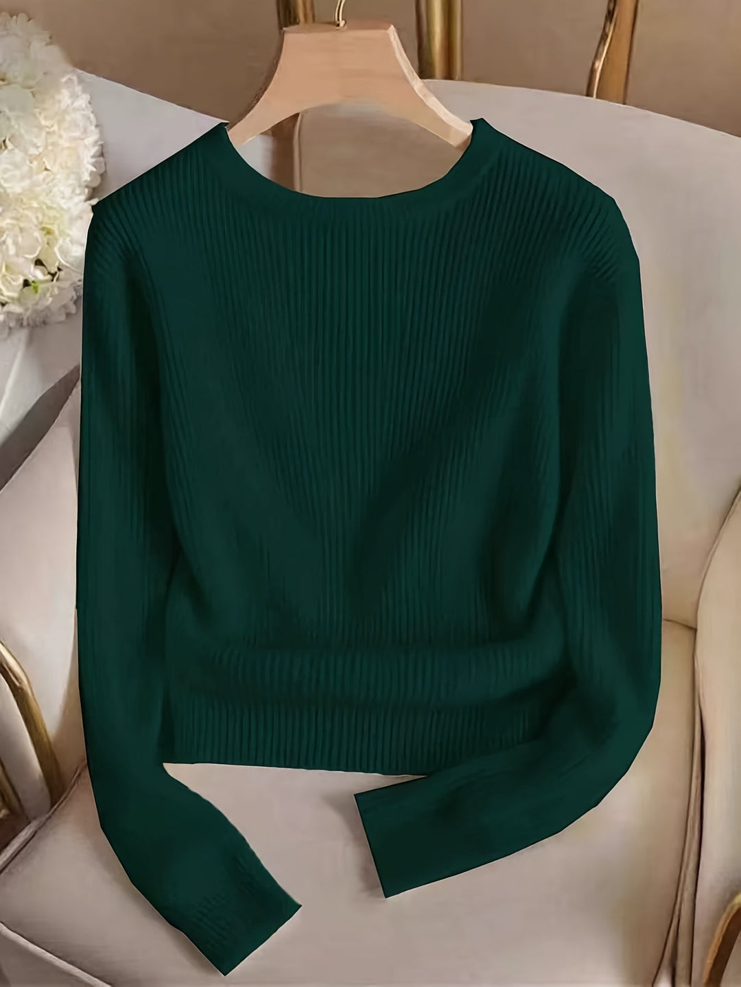 Prążkowany Button-Cuff sweter