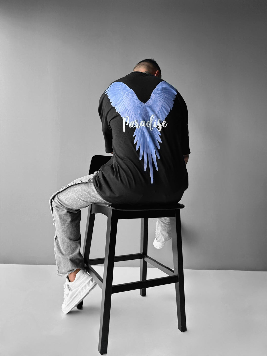T-shirt Oversize Parrot Paradise - Czarny i Fioletowy