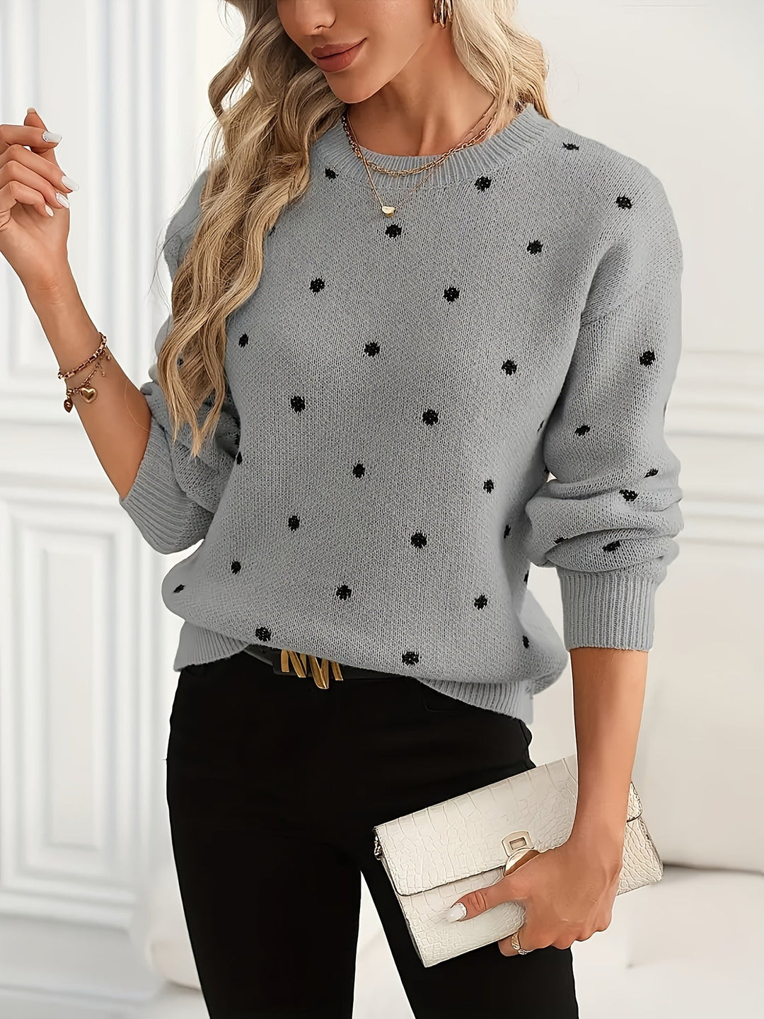 Polka Dot sweter z okrągłym dekoltem