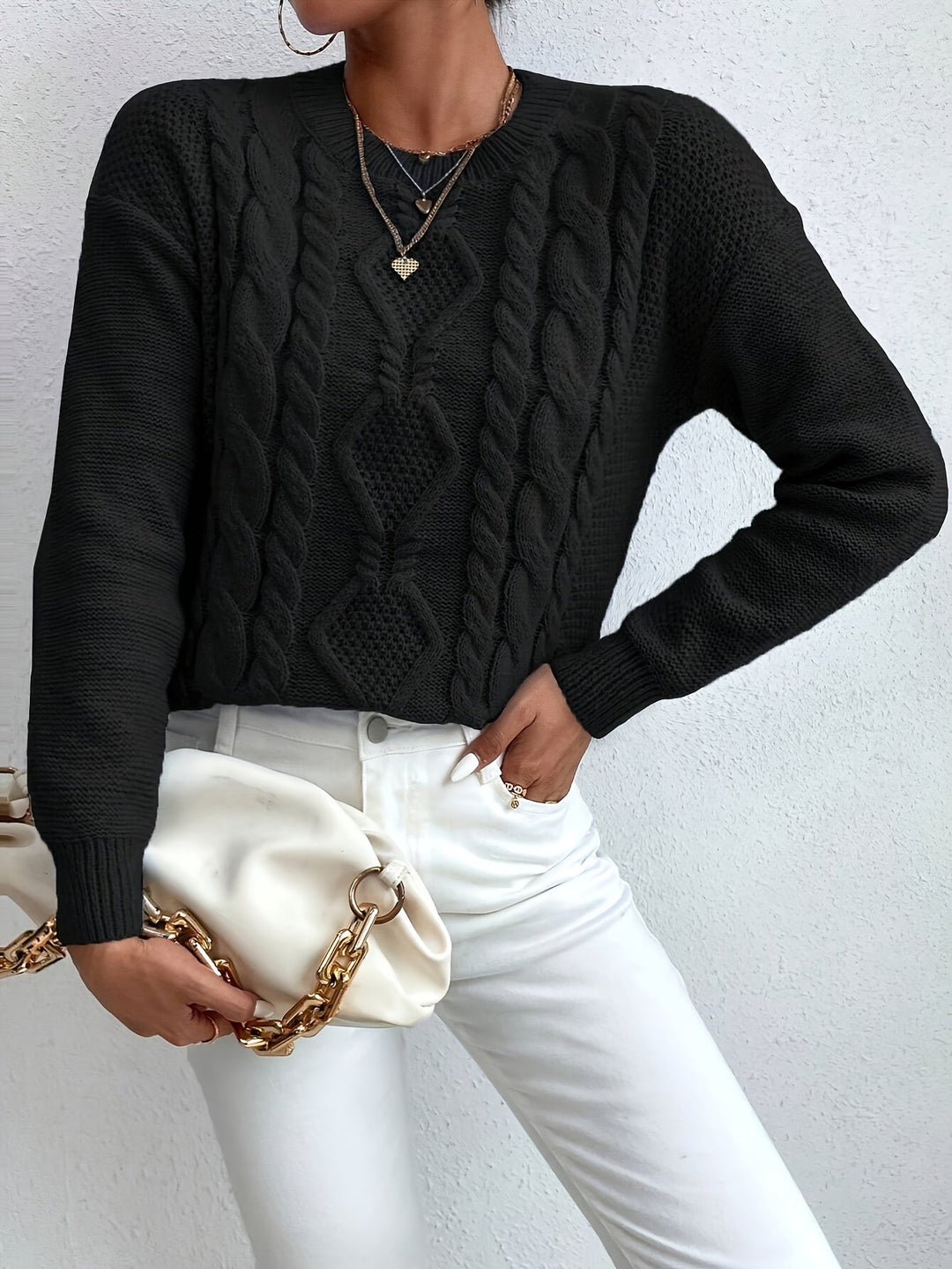 Chunky warkoczowy splot sweter