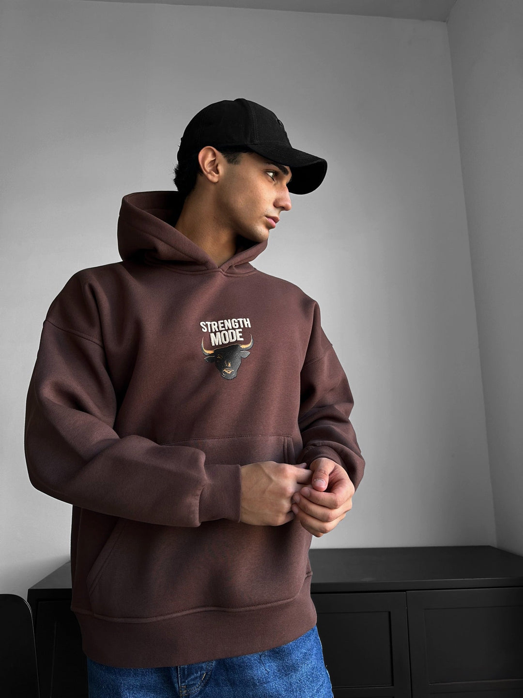 Hoodie w trybie oversize - Brązowy