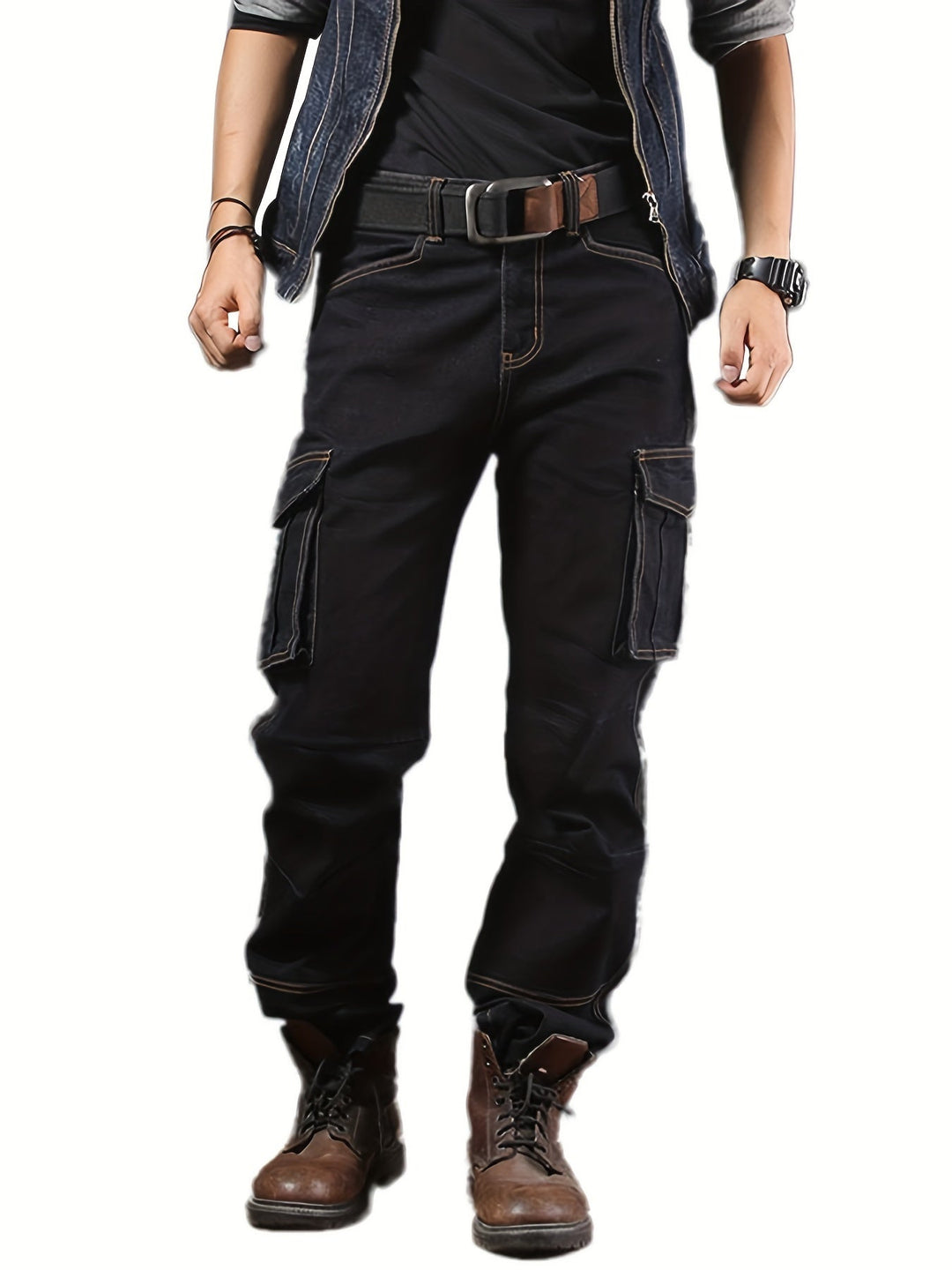 Solidny Multi-Pocket spodnie cargo