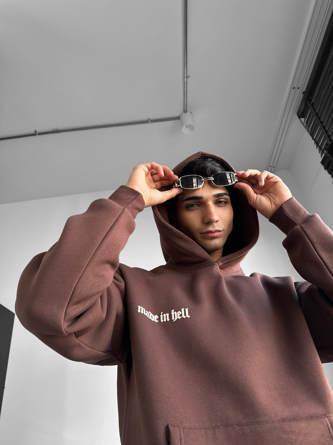 Oversize Made in Hell Hoodie - Brązowy