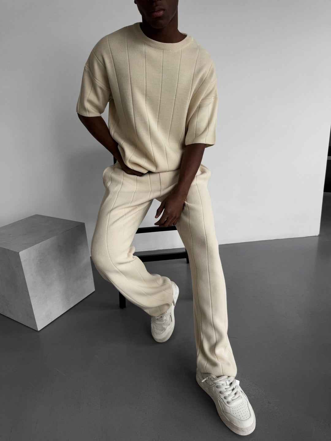 T-shirt Oversize z dzianiny - Cremé