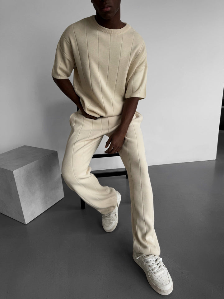 T-shirt Oversize z dzianiny - Cremé