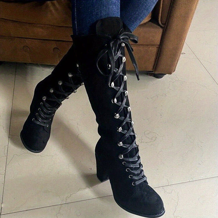 Sznurowane Chunky-Heel Tall buty