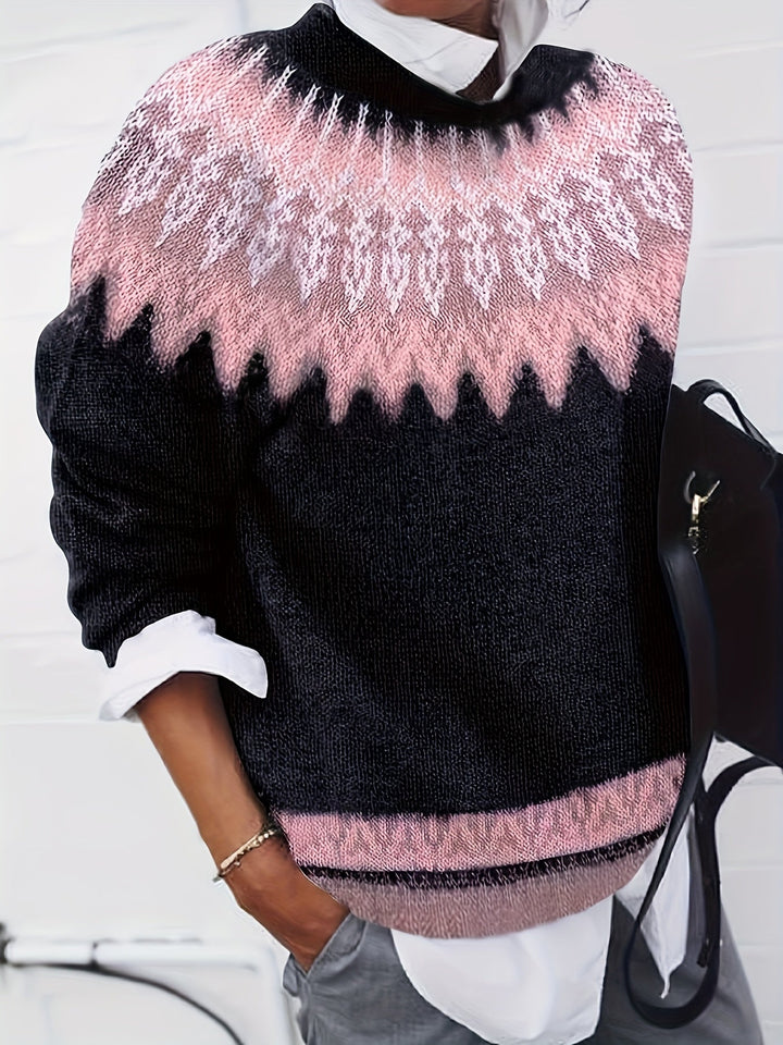 Chunky Jacquard Round szyja sweter