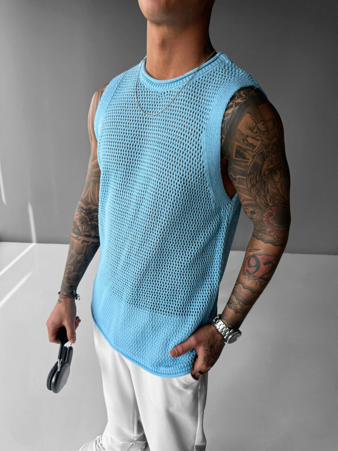Oversize Teksturowany Top - Niebieski