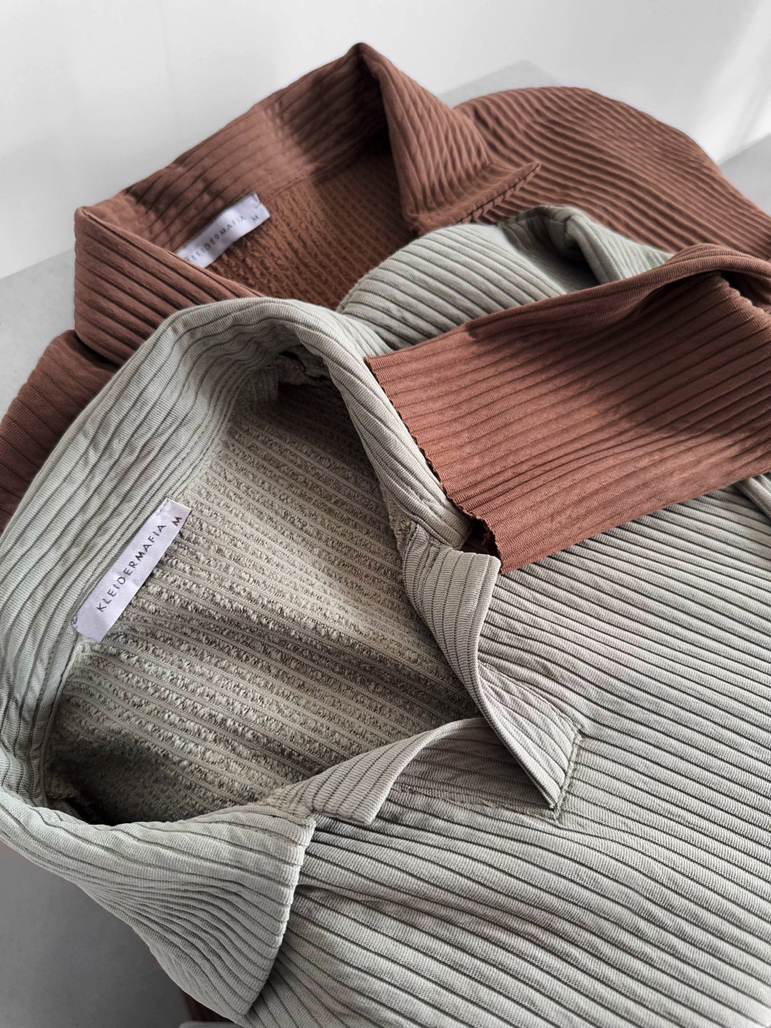 Oversize Ribbed Long Arm Polo T-shirt - Brązowy
