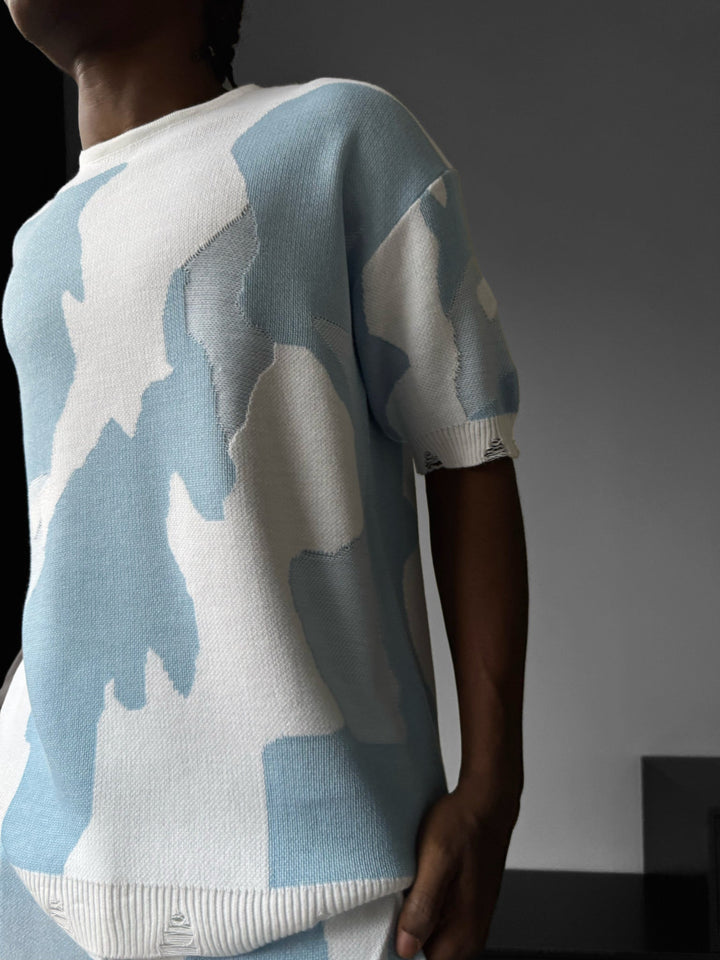 Oversize Alpenglow Knit T-Shirt - Biały i Jasnoniebieski