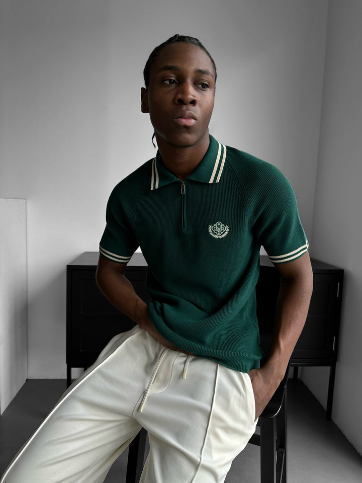Slim Fit Half-Zip Haftowany Polo T-shirt - Petrol