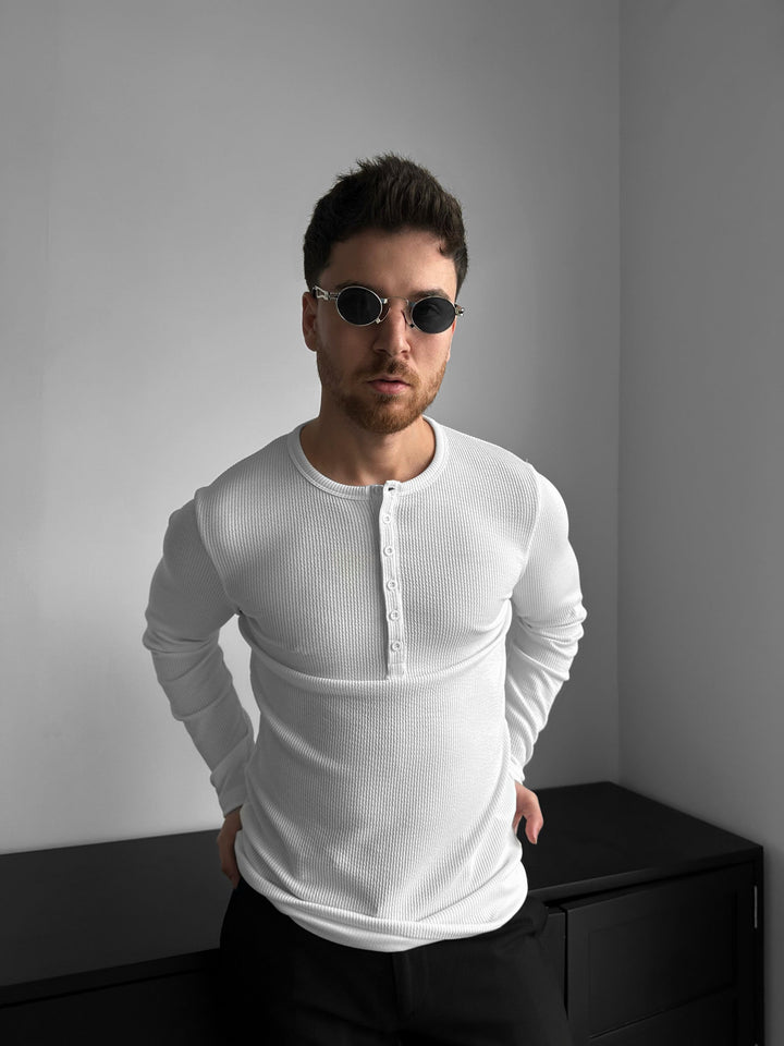Slim Fit Long Arm Button T-shirt - Ecru