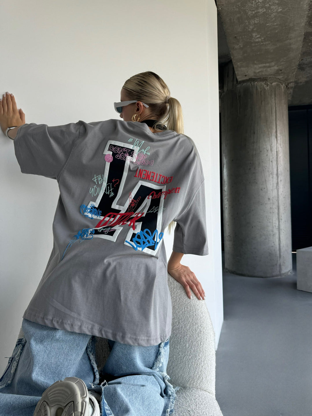 Oversize L.A T-shirt - Szary