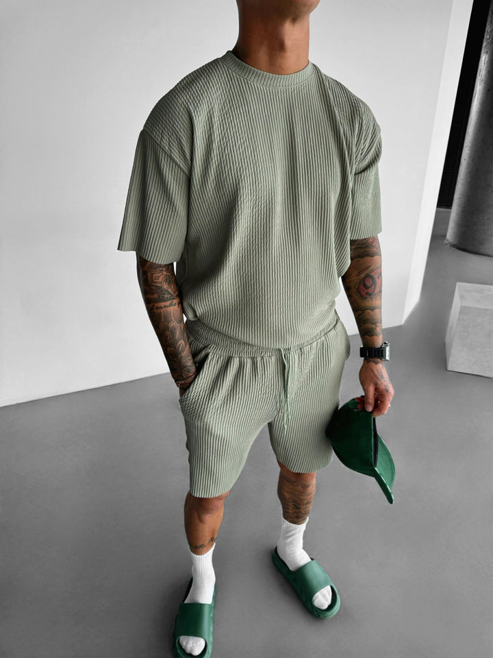 Oversize Ribbed T-Shirt - Zielony
