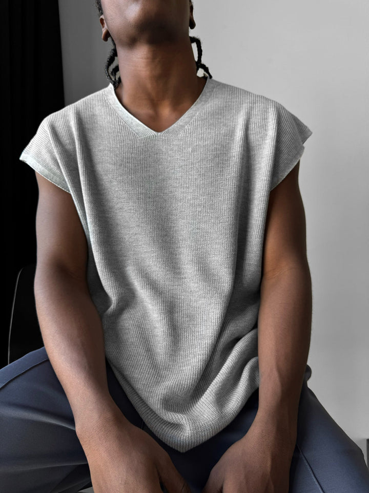 Oversize Rolowany Brzeg Dzianinowy Top - Szary