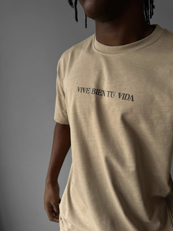 Oversize "Vive Bien Tu Vida" T-shirt - Beżowy